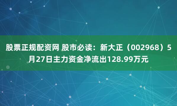 股票正规配资网 股市必读：新大正（002968）5月27日主力资金净流出128.99万元